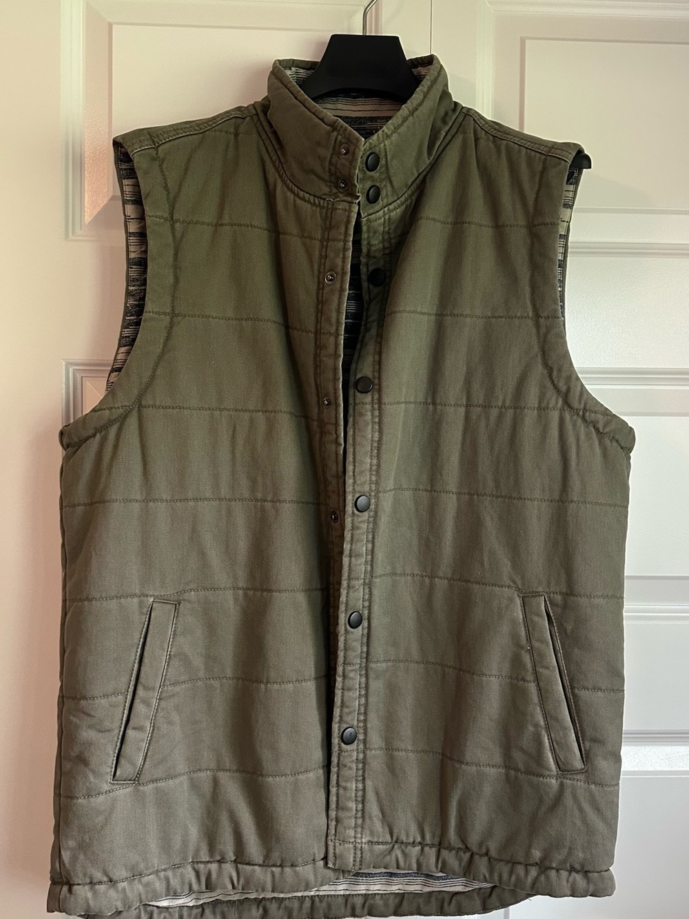 Men's Quilted Olive Green Vest with Snap Front